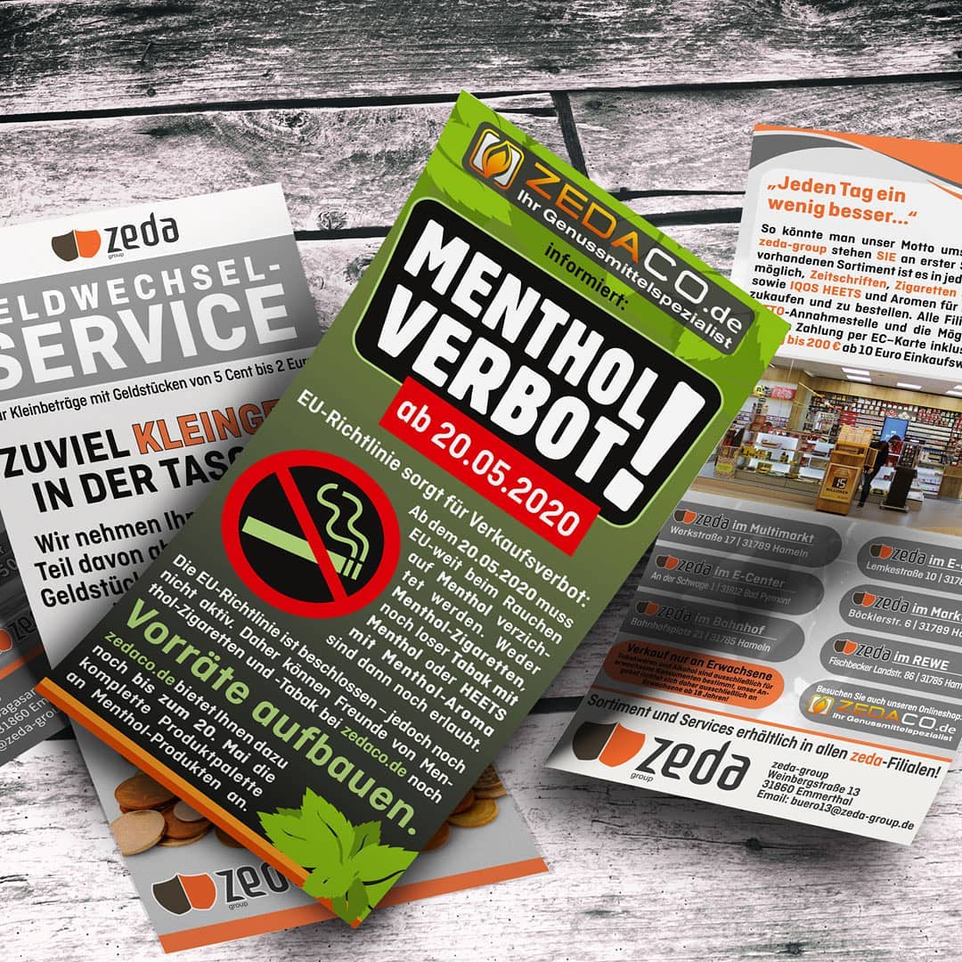 Menthol-Verbots-Flyer für Zeda und Zedaco.de